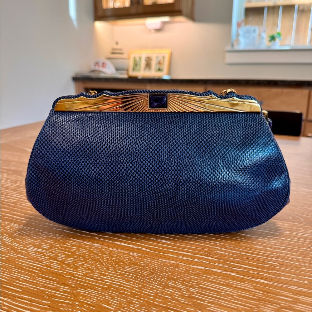 Vintage Judith Leiber Python Clutch with Gold Cha… - image 1